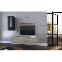 Furnitech Wohnwand Wohnzimmer - Hängend Wohnwand Modern - Regale und TV Schrank - Wohnzimmer Möbel ohne LED (Mery AN271-17SB-HGM41 1B Groß)