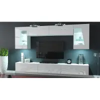 Furnitech Wohnwand Wohnzimmer - Wohnzimmer Möbel mit LED RGB - 16 Farben - Hängend Wohnwand Modern - Wohnzimmer Schrankwand mit Regale und TV Schrank (S55-HG-W2 ohne Füße)