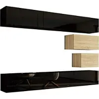 Furnitech Wohnwand Wohnzimmer - Wohnzimmer Möbel mit LED Weiß - Hängend Wohnwand Modern - Regale und TV Schrank (Future C16/HGM/BS/5 1B - 273 cm)