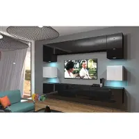 Furnitech Wohnwand Wohnzimmer - Wohnzimmer Möbel mit LED RGB - Hängend Wohnwand Modern - Wohnzimmer Schrankwand(Nowara AN1-17BW-HG22 1A)