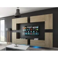 Furnitech Wohnwand Wohnzimmer - Wohnzimmer Möbel mit LED Weiß - Hängend Wohnwand Modern - Regale und TV Schrank (Future C20_M_S_4 1A)