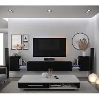 Furnitech Wohnwand Wohnzimmer - Wohnzimmer Möbel mit LED Weiß - Hängend Wohnwand Modern - Wohnzimmer Schrankwand mit Regale und TV Schrank (AN103-21B-M4-1C)