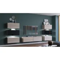 Furnitech Wohnwand Wohnzimmer - Wohnzimmer Möbel mit LED Weiß - Hängend Wohnwand Modern - Regale und TV Schrank (Henri AN72-19SB-HGM10-1C - 362cm)