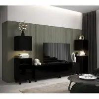 Furnitech Wohnwand Wohnzimmer - Wohnzimmer Möbel mit LED Weiß - Hängend Wohnwand Modern - Wohnzimmer Schrankwand mit Regale und TV Schrank (AN106-21B-HG1-1B)