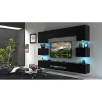 Furnitech Wohnwand Wohnzimmer - Wohnzimmer Möbel mit LED Blau - Wohnzimmer Schrankwand(Besta DAN1-17B-M7-1B Matt)