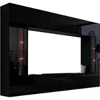 Furnitech Wohnwand Wohnzimmer - Wohnzimmer Möbel mit LED Weiß - Hängend Wohnwand Modern - Wohnzimmer Schrankwand mit Regale und TV Schrank (Future C28/HG/B1 1B - 273 cm)