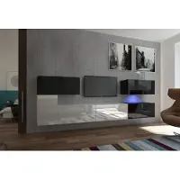 Furnitech Wohnwand Wohnzimmer - Wohnzimmer Möbel mit LED RGB - 16 Farben - Hängend Wohnwand Modern - Wohnzimmer Schrankwand mit Regale und TV Schrank (AN12-18BW-HG3 1B)