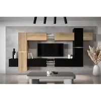 Furnitech Wohnwand Wohnzimmer - Wohnzimmer Möbel mit LED Blau - Hängend Wohnwand Modern - Regale und TV Schrank (AN91NEW-21SB-M14 MATT)