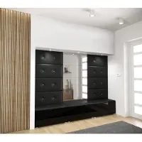 Furnitech GF90 Flur Dielenmöbel Garderobenschrank Dielenschrank Schuhschrank Flurmöbel Set Spiegel Hochglanz (GF90-21B-HG1)