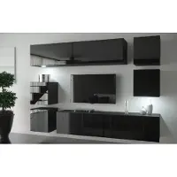Furnitech Wohnwand Wohnzimmer - Wohnzimmer Möbel mit LED Blau - Hängend Wohnwand Modern - Regale und TV Schrank (Lima AN65-HG-B1 1A)