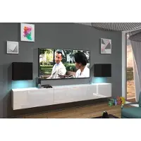 Furnitech Wohnwand Wohnzimmer - Wohnzimmer Möbel mit LED RGB - 16 Farben - Hängend Wohnwand Modern - Regale und TV Schrank (Lace AN22-18BW-HG5 1A)