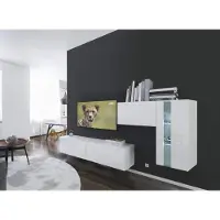 Furnitech Wohnwand Wohnzimmer - Wohnzimmer Möbel mit LED Weiß - Hängend Wohnwand Modern - Regale und TV Schrank (Cholet AN11-18W-HG2 1B)