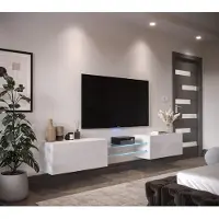 Furnitech Wohnwand Wohnzimmer | Wohnzimmer Möbel mit LED Blau | Hängend Wohnwand Modern | Wohnzimmer Schrankwand mit Regale und TV Schrank (AN95-21W-HG2-1A)