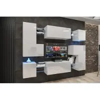 Furnitech Wohnwand Wohnzimmer - Wohnzimmer Möbel mit LED RGB - 16 Farben - Hängend Wohnwand Modern - Regale und TV Schrank (Albania AN3N-21W-HG2-1A)