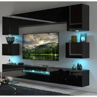 Furnitech Wohnwand Wohnzimmer - Wohnzimmer Möbel mit LED Blau - Wohnzimmer Schrankwand(Besta GAN1-17B-HG20 1B)