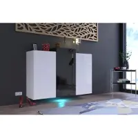 Furnitech K5 Modernes Wohnzimmer, Kommode, Schrank, Sideboard, Schlafzimmer, Esszimmer, Wohnzimmermöbel (LED weiß, K5-18HG-WB3)