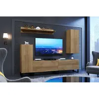 Furnitech Wohnwand Wohnzimmer, Möbel, Hängend Wohnwand Modern, Schrankwand mit Regale, TV Schrank 219 cm, Gold Eiche M32-24M-DZ4