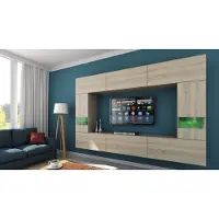 Furnitech Wohnwand Wohnzimmer - Wohnzimmer Möbel mit LED Weiß - Wohnzimmer Schrankwand(Future C29/M/S4 1B)