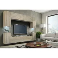 Furnitech Wohnwand Wohnzimmer - Wohnzimmer Möbel mit LED Blau - Hängend Wohnwand Modern - Wohnzimmer Schrankwand(Future C1/S/M4 1B)