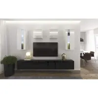 Furnitech Wohnwand Wohnzimmer - Wohnzimmer Möbel mit LED Blau - Hängend Wohnwand Modern - Regale und TV Schrank (AN291-17BW-HG23 1A Klein)