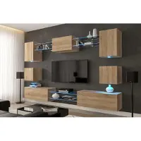 Furnitech Wohnwand Wohnzimmer - Wohnzimmer Möbel mit LED RGB - Hängend Wohnwand Modern - Wohnzimmer Schrankwand(Nowara AN1-17S-M3-1A-NEW)