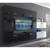 Furnitech Wohnwand Wohnzimmer - Hängend Wohnwand Modern - Regale und TV Schrank - Wohnzimmer Möbel ohne LED (Future C10/HG/BW4 1B)
