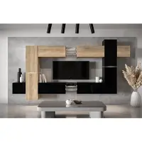 Furnitech Wohnwand Wohnzimmer - Wohnzimmer Möbel mit LED Weiß - Wohnzimmer Schrankwand(AN91NEW-21SB-HGM28)