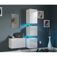 Furnitech F1 Flur Dielenmöbel Garderobenschrank Dielenschrank Schuhschrank Flurmöbel Set Spiegel (LED weiß, F1-HG-W-2)
