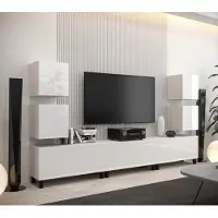 Furnitech Wohnwand Wohnzimmer - Wohnzimmer Möbel mit LED RGB - 16 Farben - Hängend Wohnwand Modern - Wohnzimmer Schrankwand mit Regale und TV Schrank (AN107-21W-HG2)