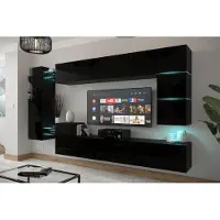 Furnitech Wohnwand Wohnzimmer | Hängend Wohnwand Modern | Wohnzimmer Schrankwand mit Regale und TV Schrank | Wohnzimmer Möbel ohne LED (AN90NEW-21B-HG1)