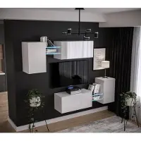 Furnitech Wohnwand Wohnzimmer - Wohnzimmer Möbel mit LED Blau - Hängend Wohnwand Modern - Regale und TV Schrank (AN97-21W-HG2 1A)