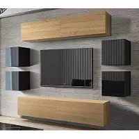 Furnitech Wohnwand Wohnzimmer - Wohnzimmer Möbel mit LED Weiß - Hängend Wohnwand Modern - Regale und TV Schrank (Future C42/HGM/BD/47 1C)