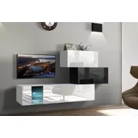 Furnitech Wohnwand Wohnzimmer - Wohnzimmer Möbel mit LED Blau - Hängend Wohnwand Modern - Regale und TV Schrank (Troja AN85-17BW-HG23-1B)