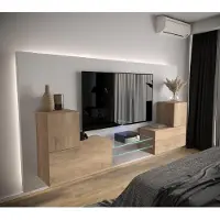 Furnitech Wohnwand Wohnzimmer - Wohnzimmer Möbel mit LED RGB - 16 Farben - Hängend Wohnwand Modern - Regale und TV Schrank (AN96-21S-M5 1A)