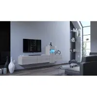 Furnitech Wohnwand Wohnzimmer - Wohnzimmer Möbel mit LED Weiß - Hängend Wohnwand Modern - Regale und TV Schrank (Vector AN61-M-S-4 1A)
