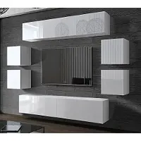 Furnitech Wohnwand Wohnzimmer - Hängend Wohnwand Modern - Regale und TV Schrank - Wohnzimmer Möbel ohne LED (Future C42/HG/W/2 1A)