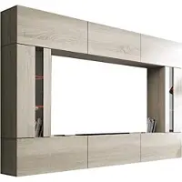 Furnitech Wohnwand Wohnzimmer - Wohnzimmer Möbel mit LED Weiß - Hängend Wohnwand Modern - Regale und TV Schrank (Future C28/M/S4 1A - 249cm)