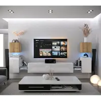 Furnitech Wohnwand Wohnzimmer - Wohnzimmer Möbel mit LED RGB - 16 Farben - Hängend Wohnwand Modern - Regale und TV Schrank (AN105-21DZW-HGM1 1C)