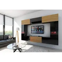 Furnitech Wohnwand Wohnzimmer - Wohnzimmer Möbel mit LED RGB - 16 Farben - Hängend Wohnwand Modern - Wohnzimmer Schrankwand mit Regale und TV Schrank (Future C29-HGM-BD-49 1A)