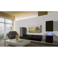 Furnitech Wohnwand Wohnzimmer - Wohnzimmer Möbel mit LED RGB - 16 Farben - Hängend Wohnwand Modern - Regale und TV Schrank (AN16-18B-HG1 1A)
