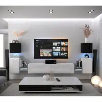Furnitech Wohnwand Wohnzimmer - Wohnzimmer Möbel mit LED Weiß - Hängend Wohnwand Modern - Regale und TV Schrank (AN105-21BW-HG3 1B)