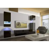 Furnitech Wohnwand Wohnzimmer - Wohnzimmer Möbel mit LED RGB - 16 Farben - Hängend Wohnwand Modern - Regale und TV Schrank (AN19-18B-HG1 1B)