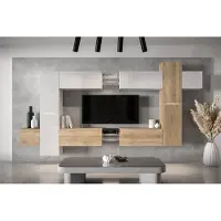 Furnitech Wohnwand Wohnzimmer - Wohnzimmer Möbel mit LED RGB - Wohnzimmer Schrankwand(AN91NEW-21WS-HGM21)