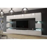 Furnitech Wohnwand Wohnzimmer Möbel (Weiß) ohne LED - Hängend Wohnzimmerwand Modern - Schrankwand(Nowara AN1-17W-HG21 1C)