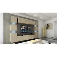Furnitech Wohnwand Wohnzimmer - Wohnzimmer Möbel mit LED RGB - 16 Farben - Hängend Wohnwand Modern - Regale und TV Schrank (Future 14_M_S_28 1B - 316 cm)