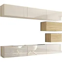 Furnitech Wohnwand Wohnzimmer | Hängend Wohnwand Modern | Wohnzimmer Schrankwand mit Regale und TV Schrank | Wohnzimmer Möbel ohne LED (Future C16/HGM/WS/7 1A | 249 cm)