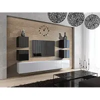 Furnitech Wohnwand Wohnzimmer - Wohnzimmer Möbel mit LED Blau - Hängend Wohnwand Modern - Regale und TV Schrank (Future C35/HG/BW4 1A)