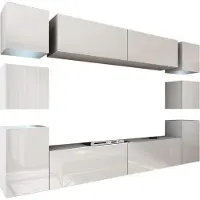 Furnitech Wohnwand Wohnzimmer - Wohnzimmer Möbel mit LED RGB - 16 Farben - Hängend Wohnwand Modern - Regale und TV Schrank (Future 14/HG/W/8 1B - 316 cm)