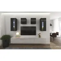 Furnitech Wohnwand Wohnzimmer - Hängend Wohnwand Modern - Regale und TV Schrank - Wohnzimmer Möbel ohne LED (AN291-17BW-HG24 1B Groß)