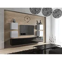 Furnitech Wohnwand Wohnzimmer - Wohnzimmer Möbel mit LED Weiß - Hängend Wohnwand Modern - Wohnzimmer Schrankwand mit Regale und TV Schrank (Future C35/HG/WB3 1A)